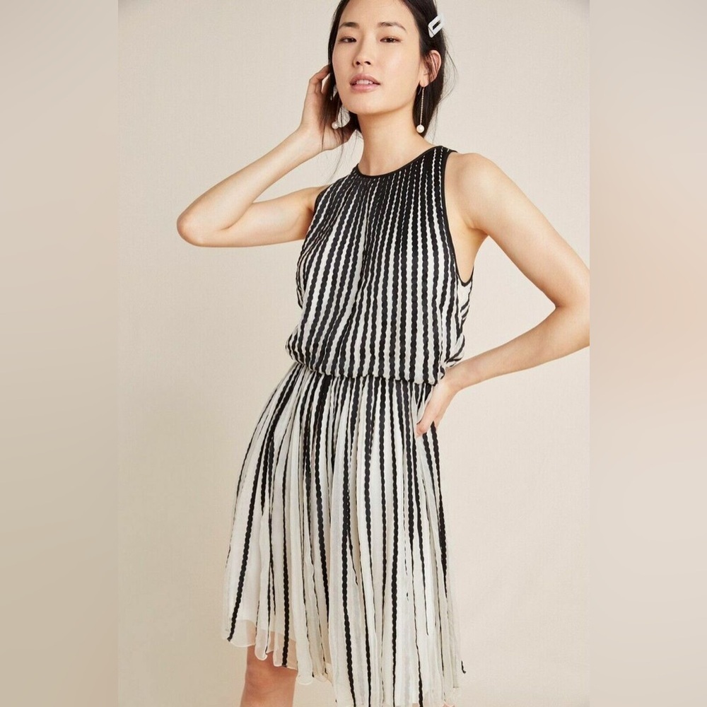 Anthropologie Black and White Striped Sleeveless Midi Dress